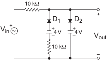 A voltage signal 10 sin t is applied to the circuit with