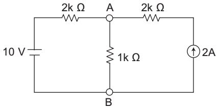 The voltage across the 1 kΩ resistor between A and B of